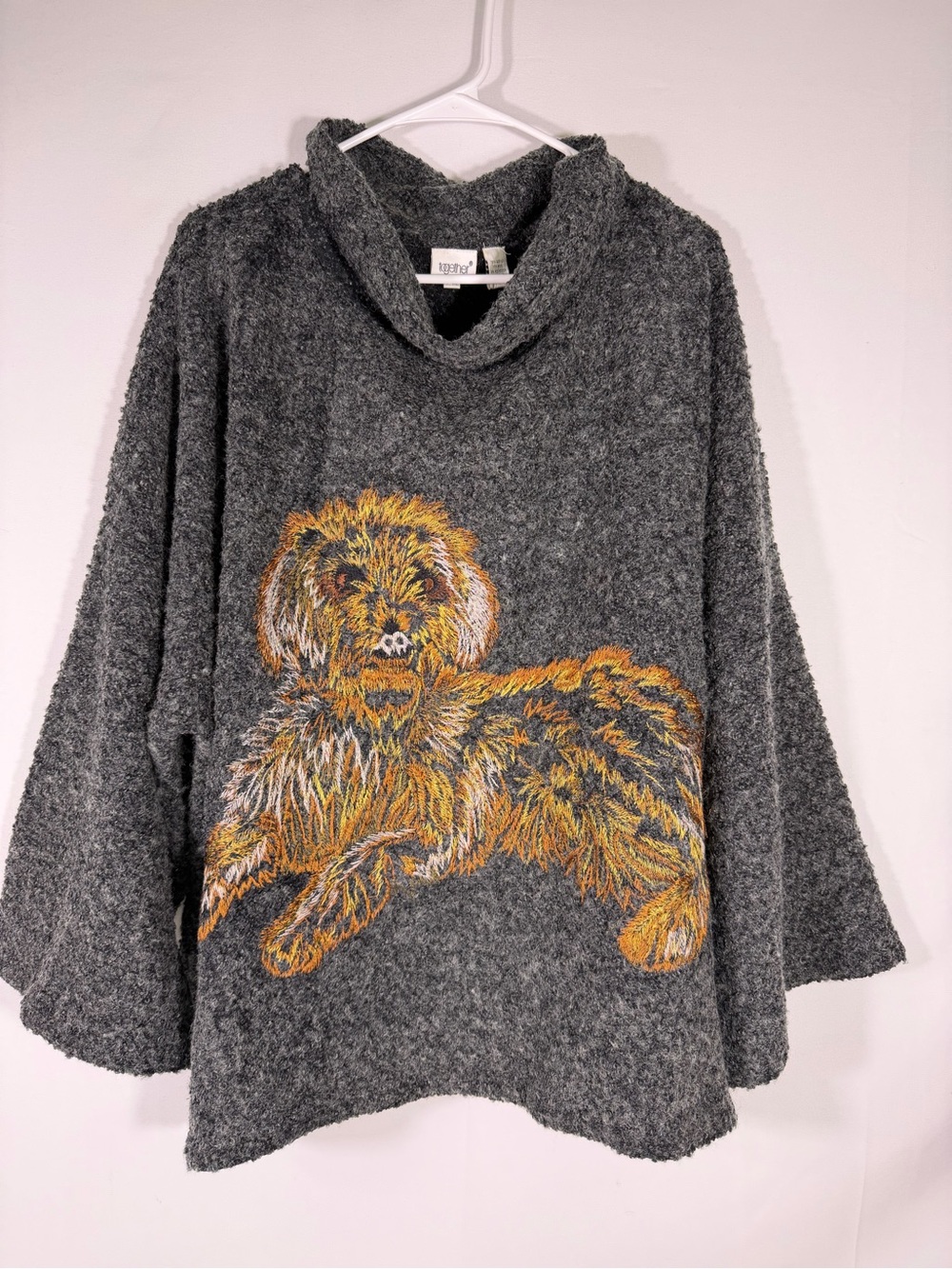Together Gray Graphic Cowl Neck Bouclé Golden Dog Sweater L/XL